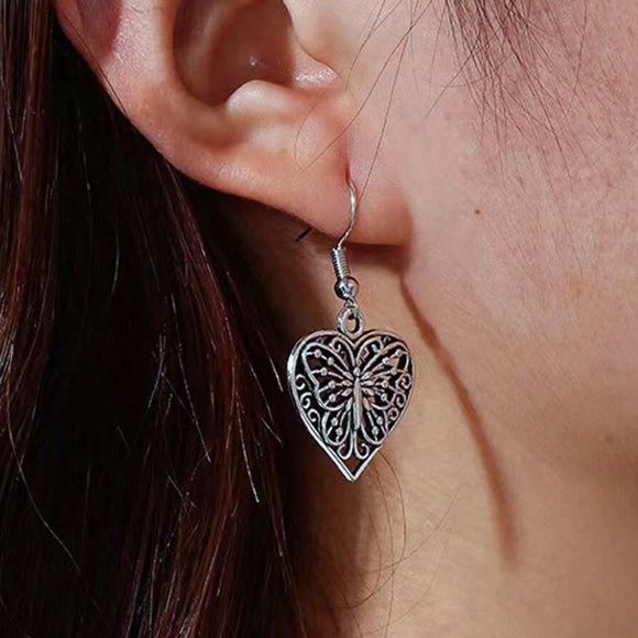 Any 3/$25! Antiqued Silver Butterfly Boho Heart Drop Earrings and - Picture 3 of 6